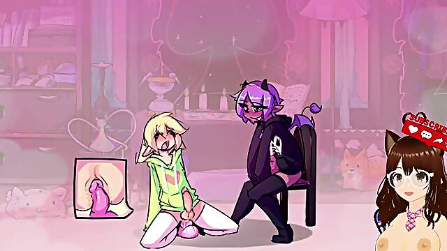 My buddy steals a smooch from me and wedges a fuck stick in my pink hole (Futa toon) - Jazziuu