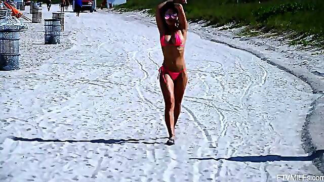 Busty milf, Crystal is slowly taking off her clothes in a public place, just for fun