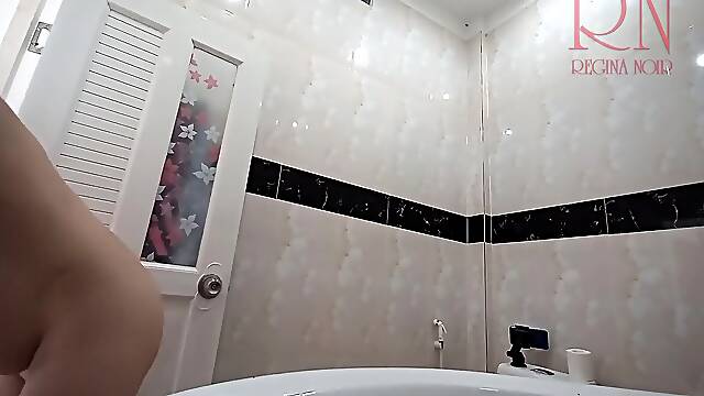 The Naked Maid Cleans The Toilet And Shower. Maid Without Panties