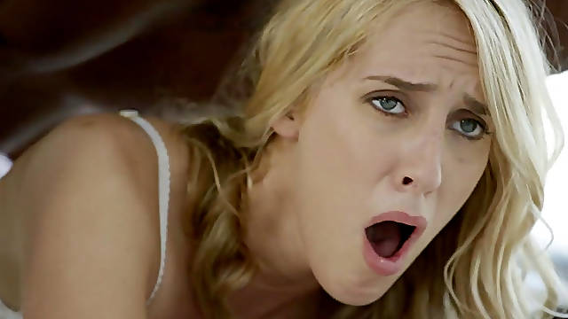 Blonde milf in sexy white lingerie cums on massive black cock