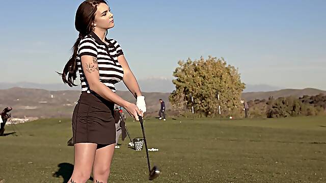 Gabbie Carter and Madison enjoy intimate moments with a guy in a miniskirt.