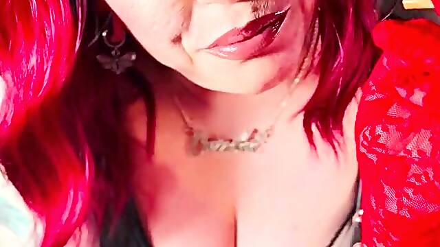 Stunnng Red Haired Cougar Tina Snua Smokes A Cork 100 Cigarette In Red Lace Gloves - Smokin OMI Snap Inhales Nose Exhales