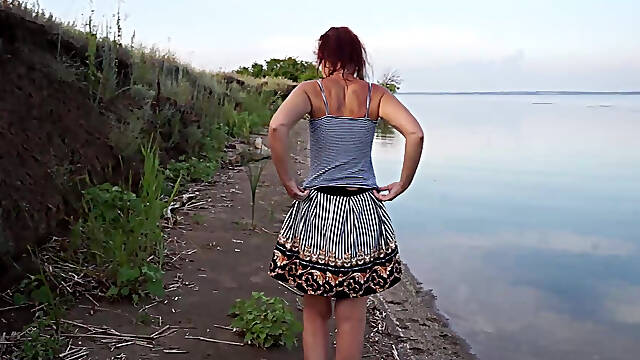 Unstripping on beach of Volga-river