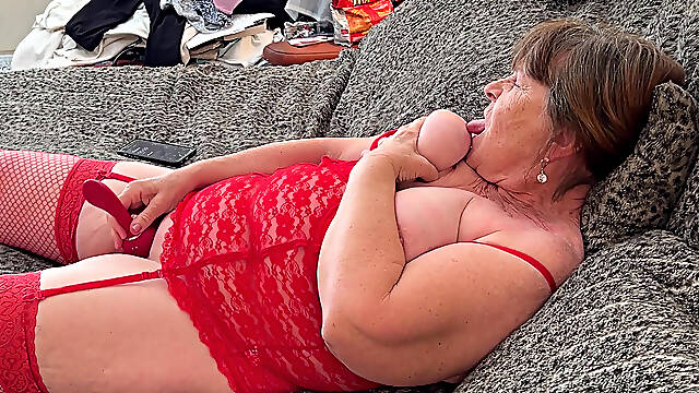 Granny Carmens Lady in Red Naughty Solo Pleasures