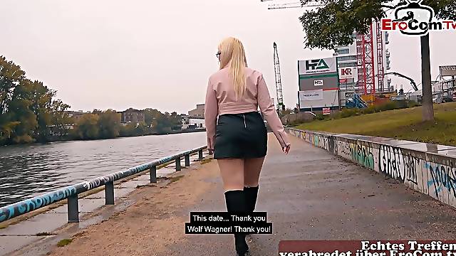 German chubby blonde teen Mariella Sun public pick up Casting