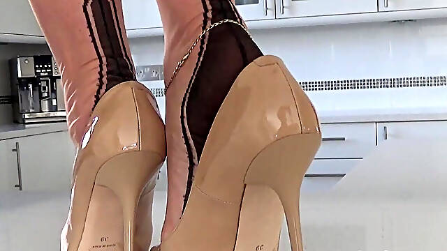 Lady Sonia up the Skirt in the Kitchen