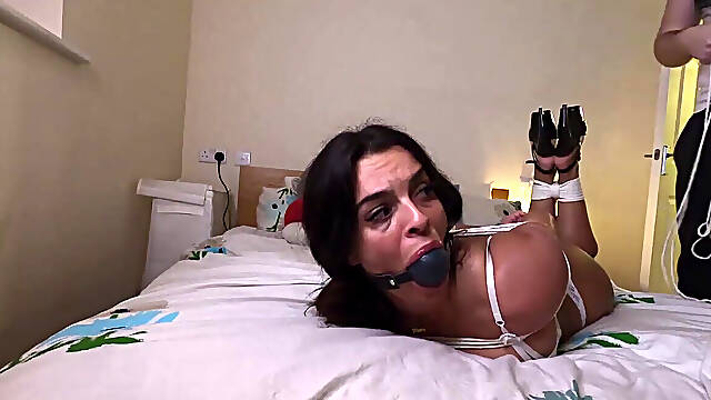 Latina Tied up Really Tight and Drooling with a Huge Ballgag (smaller Size)