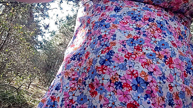 Milky Tits and Hairy Pussy Flashing in the Forest