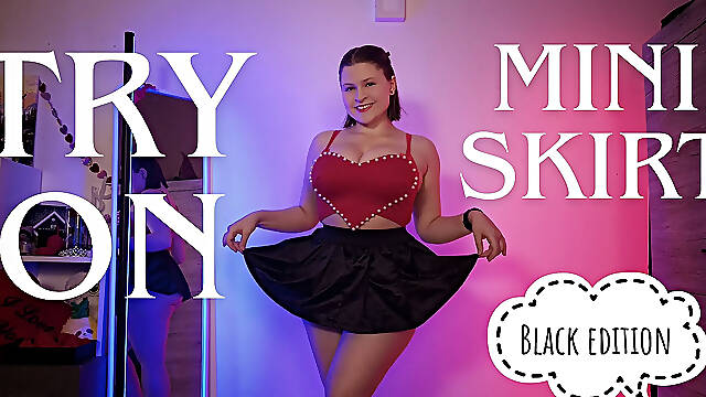 Trying on 3 Black Mini Skirts - Satin, College Girl & Lace