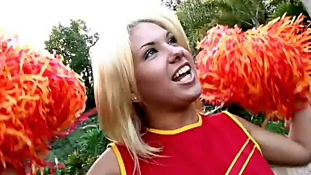 FFM threesome with blonde cheerleaders and their friend - HD